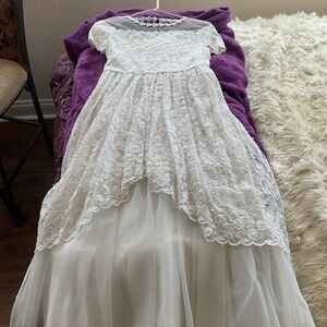 Princess Dress, White sequins, pearls, tulle & lace Girls' Formal Dress